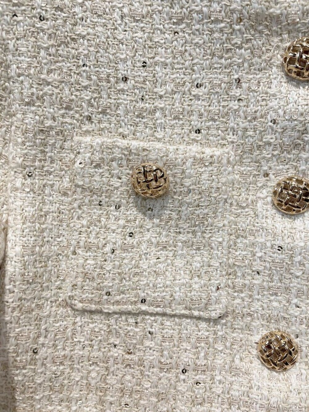 Beige Elegant Women's Casual Loose French Button Tweed Fringe Short Jacket - Picture 5 of 9